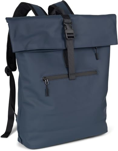 styleBREAKER Zaino unisex impermeabile con aspetto di sacca da vela monocolore, cerniera, fibbia, scomparto per laptop 02012408, colore:Blu scuro