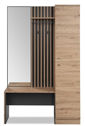 AVANTI TRENDSTORE Bonifati - Guardaroba compatto in legno laminato nel colore quercia Artisan/antracite. Perfetto per tutti gli ingressi e corridoi. Misure complete ca. LxAxP 122x190x37cm.