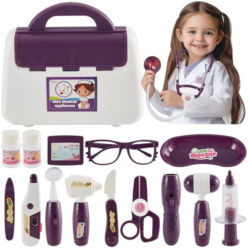 BUYGER Maletín de Médico para Niños con Estetoscopio con Luz y Sonido, Juguete de rol Educativo para Niños Niñas 3 4 5 6 Años, Regalo para Cumpleaños (Doctor, Enfermera, Veterinario)