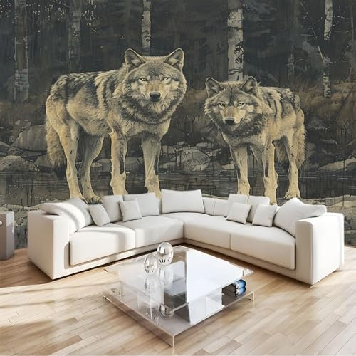 Fotomural animales lobo selva Fotomural Pared, 250x175 cm Papel Pintado 3D, Fotomurales Decoración de Comedores Moderna Lana Sala Cuarto Salón