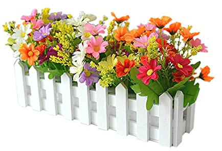 Artificial Flower Plants Mini Potted Fake Plants,Artificial Flower Plants in Picket Fence,Potted Fake Chrysanthemum, Mixed Color Faux Daisies in Picket Fence Pot for Windowsill Summer Decoration(#5)