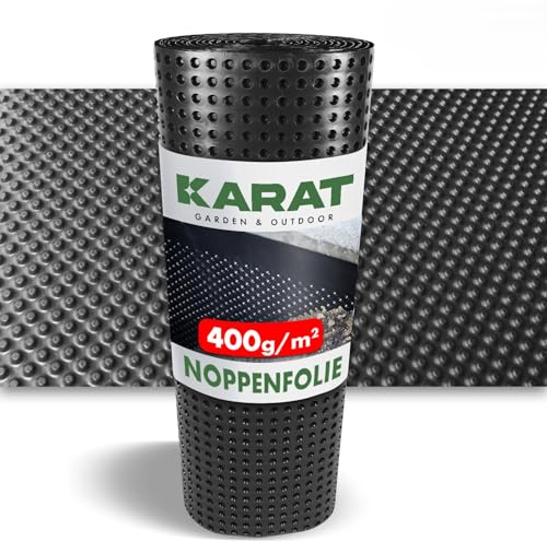 KARAT 400g/m² Premium Noppenfolie, Hochbeetfolie - Noppenbahn für Mauerschutz, Grundmauerschutz - Dichtungsbahn mit Drainage - flexibel zuschneidbar (1, Schwarz, 1 x 20 m)