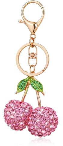 Apausvcm Cherry Keychain, Sparkling Pink Fruit Keychain Accessory for Women's Bags, Purse, Wallet, Cellphone, Car