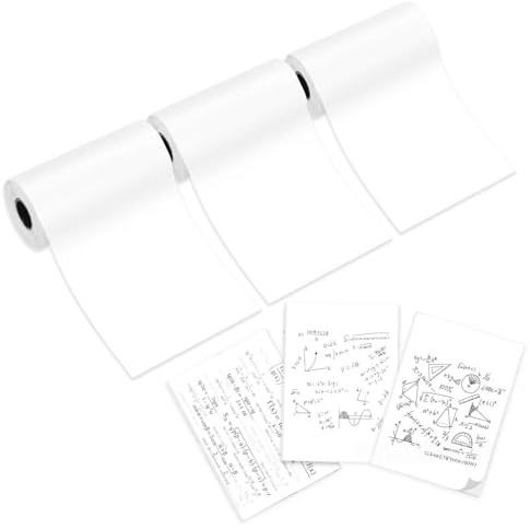 3 Rolls White Thermal Printer Paper, Self-Adhesive Thermal Printer Paper for Phomemo T02/M02X/M02L Pocket Printer, Thermal Printer Sticker Roll for Notes, Photos, 10 Years, 53mm x 3.5m