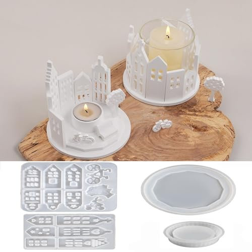 4 Stück gießformen silikon Ostern, Silikonform Ostern, Silikonform Haus Anzug, Silikonform Häuser, Gießform Baum, Silikonform Fahrrad, Haus Silikonform Kerzenhalter