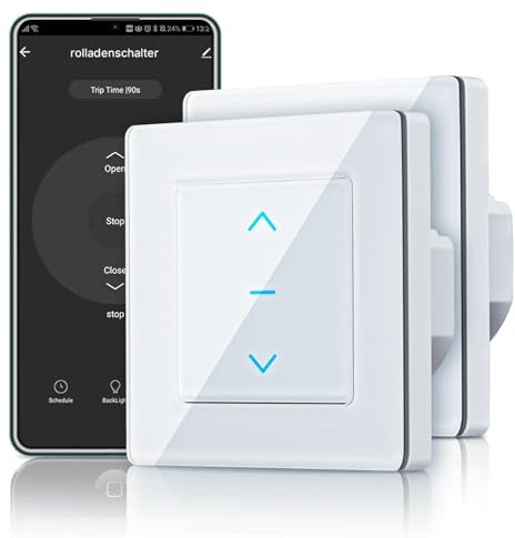 AVATTO Smart WiFi Roller Shutter Switch 55 x 55 mm, Glass Surface, Touch Screen, Blind Switch Supports Alexa, Google Assistant Voice Control and Smart Life App Remote Control [Zero Conductor Required]