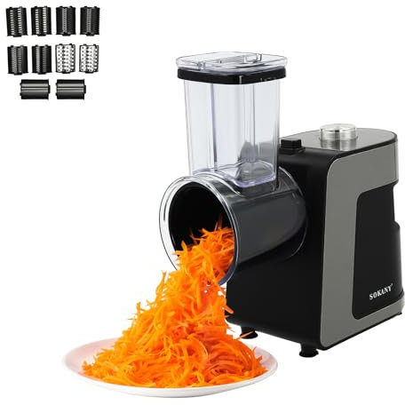 ACROSSPART Gemüseschneider Elektrisch Edelstahl, 5 IN 1 Gemüsehobel Elektrisch, Multi Moulinette mit 5 Klingen, 1000W Elektrischer Gemüseschneider, Leicht zu Reinigen, Gute Wärmeableitung
