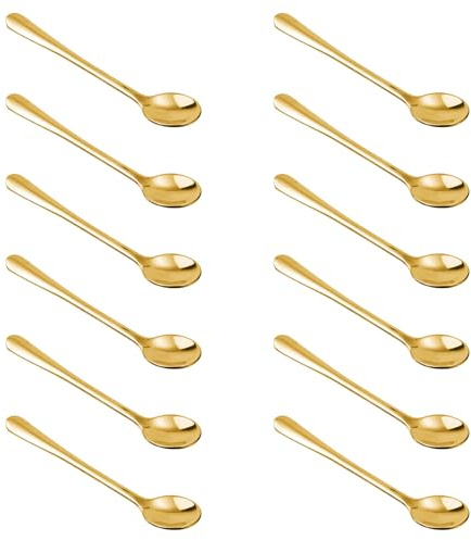 BOXOB 12 Kleine Löffel aus Edelstahl, 7,4 x 1,6 cm Niedliche Mini-Gewürzlöffel Praktische Kleine Schaufeln für Gewürze Gläser Salz Zucker Honig Kaffee Eiscreme