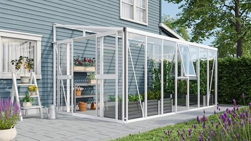 Vitavia Anlehn-Gewächshaus Athena 11900, weiß, 11,9 m², 3 mm ESG, 10 mm HKP | Wetterfestes & stabiles Wand-Gewächshaus zur Pflanzenanzucht | Ideales Treibhaus für Gemüse, Kräuter & Blumen