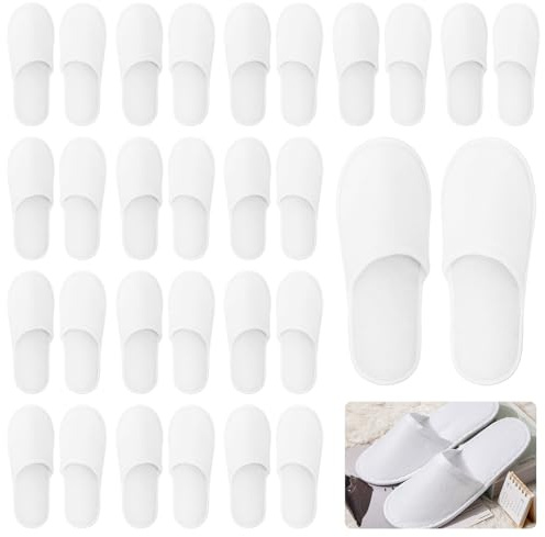 24 Paar Hotelslipper: Weiße Frottee Slipper Geschlossene Zehen Slipper, 4mm Unisex Hotelslipper Gästehausschuhe, Hotel Hausschuhe Rutschfeste Badeslipper für Beauty Center, Wellness, Ärzte, Hotels