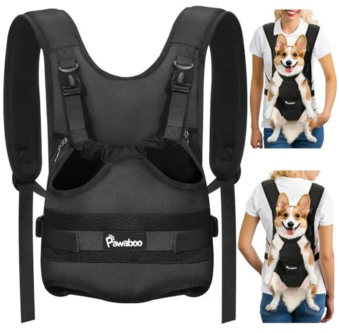 Pawaboo Sacs à Dos Porte-Animal Avant pour Chiens Petits et Moyens | Pattes Dehors, Ajustement Facile, Sangles Réglables, Mains Libres, pour Voyages Randonnée Vélo Camping, Noir XL
