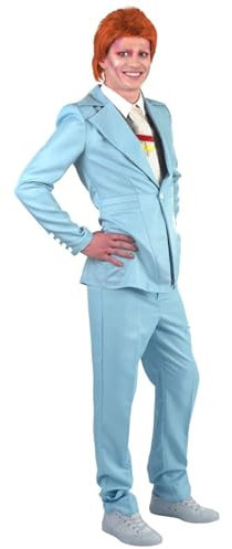 HPO 80's Rock Star Suit Costume with Tie – Premium Glam Rock Fancy Dress – Unisex Retro Outfit – for Halloween & Cosplay Light Blue - XLarge