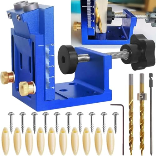 Pocket Hole Jig Kit 15 Degree Drilling Locator Metal Pocket Screw Jig