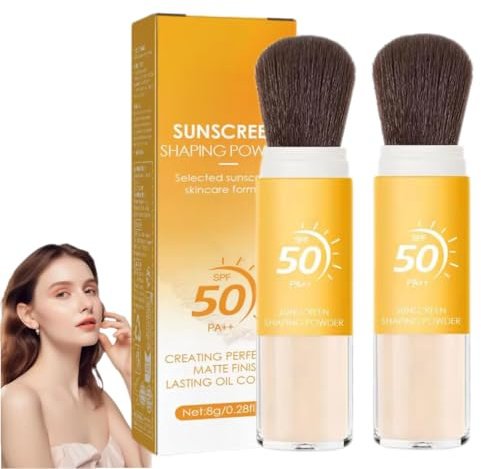 Protezione solare in polvere per cuoio capelluto SPF 50, Cipria fissante solare per cuoio capelluto e viso, Cipria fissante solare naturale, Leggera, Protezione solare per il controllo (2 pezzi)