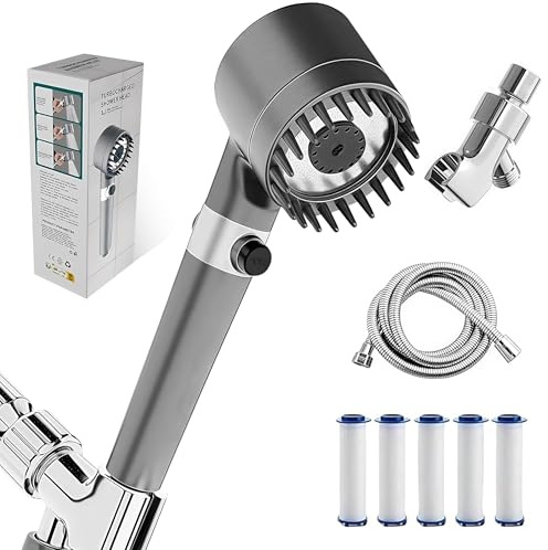 Filtered Shower Head with Handheld,High Pressure Shower Heads 3 Spray Modes with ON/OFF Switch,Power Wash for Bathroom Cleaning,Removable Showerhead with Stainless Steel Hose/Bracket/Cotton Filters
