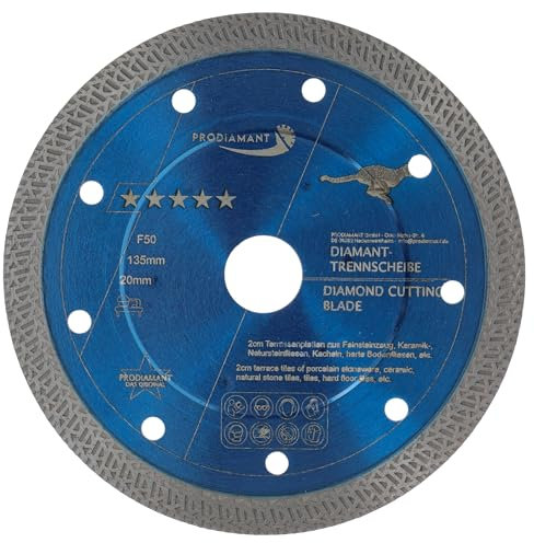 PRODIAMANT Disco de corte de diamante F50 135 mm x 20 mm para azulejos y gres porcelánico | Accesorios para cortador automático de azulejos de mesa | apto para TCSA1200 | Turbo segmento de 1,2 mm
