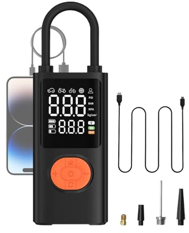 Gonfiatore portatile per pneumatici, per esterni, con manometro digitale, luce ricaricabile, per riparazione di camion, moto, bici, sport, viaggi, campeggio all'aperto, notte