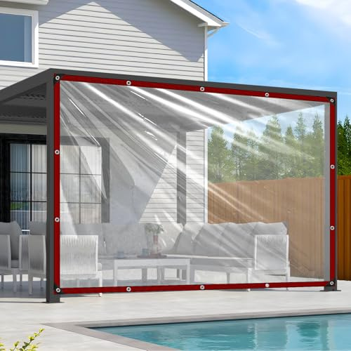 Clear Tarps Heavy Duty Waterproof 8x10 Plastic Tarp with Grommets Clear Vinyl Tarps for Outdoor Patio Enclosure Chicken Coop Covers Waterproof Transparent Tarpaulin for Porches Greenhouse Plant