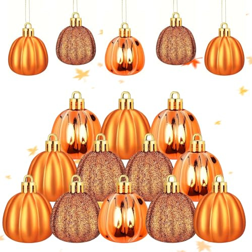 12 Stück Kürbis Deko, Herbstdeko Kürbis Hängend, Mini Deko Kürbisse, Herbstdeko Innen Zum Aufhängen, Baum Hängedekorationen für Herbst, Erntedankfest Ernte Kleiner Baum Heimdekoration (12 Stück)