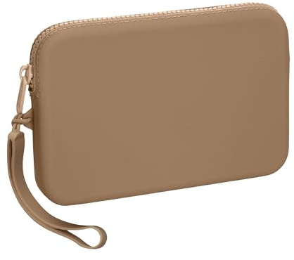 kwmobile Handytasche aus weichem Silikon - Handy Tasche 18 x 12 x 2,5 cm - Handy Hülle mit Reißverschluss Macchiato - Kosmetiktasche Schutzhülle