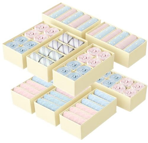 Toyzy Set di 10 Organizzatori di Cassetti e Organizzatori d'Armadio Pieghevoli Ottimizzatori di Spazio in Non-Tissé Premium, Multifunzione Ideale per Biancheria Intima, Abbigliamento Bebè, Calzini
