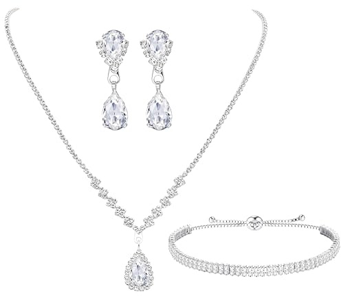 KALVICA Bridal Jewellery Set for Women - Silver Necklace and Earring Sets with Sparkling Rhinestone Bridesmaid Bridal Accessories for Prom Wedding Dress Perfect Gifts for Women Girls