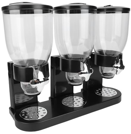 Asixxsix Dispensador triple de alimentos, recipiente de almacenamiento de alimentos secos con 3 compartimentos y diseño hermético, dispensador multifuncional para encimera de cocina (BLACK)