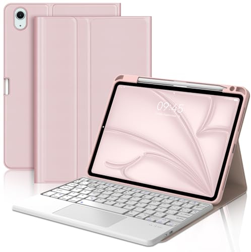 JADEMALL Funda con Teclado para iPad Air 11 Pulgadas (M3 2025, M2 2024), Teclado Bluetooth Inalámbrico con Funda Protectora Delgada y Trackpad para iPad Air 10.9 Pulgadas (5ª/4ª Generación), Rosa