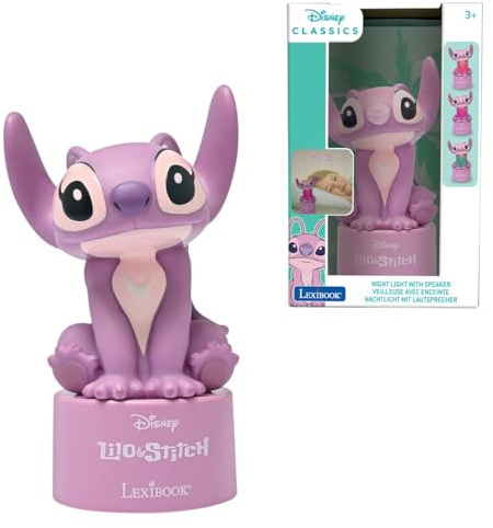 Lexibook, Disney Stitch, Veilleuse Angel avec Haut-Parleur, Changement de Couleur, Lumière Douce, Fonctionne à Piles, Rose, NS01D1LXB