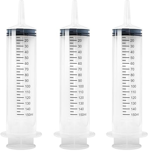 3 Stk Spritze 150 ml mit Katheteransatz und Luer Adapter. Wiederverwendbare Plastikspritze als Pipette, für Flüssigkeiten, Ölspritze, Dosierspritze aus Kunststoff für Garten, Industrie und Tiernahrung