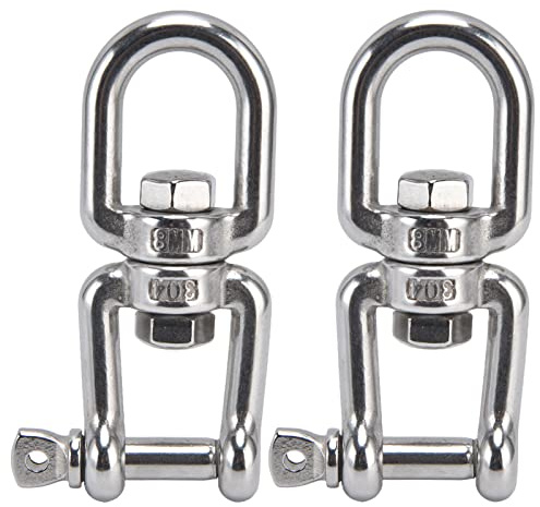 Ganchos de grillete de cadena desmontables de acero inoxidable 304, anillo giratorio de 360 ​​°, 8mm, 2 uds.