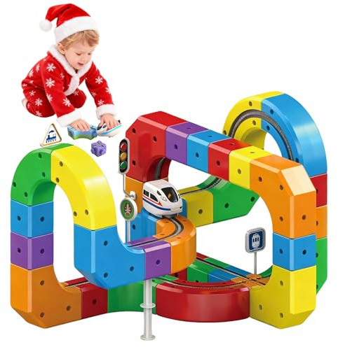 Clickrail Kit de Train électrique Magique au dé, Bloc de Rail Magique, Train de Voiture magnétique, Kits de Trains, kit de Trains, magnétique, pour Enfants, Disposition 3D Anti-gravité (51 pièces)