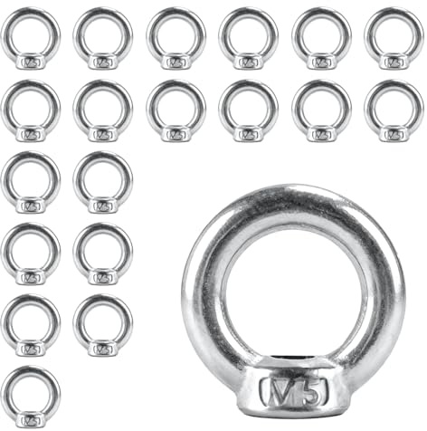 20 tuercas anulares M5, rosca de ojales, acero inoxidable 304, tuercas anulares, tuercas de ojal, tornillos de ojal, ojales de tornillo, arandelas de hardware para accesorios de elevación (20, M5)