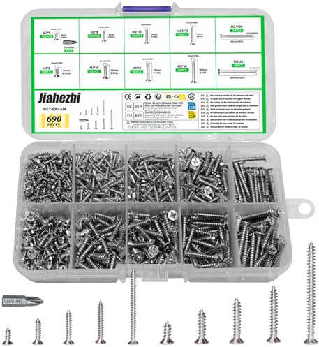 690 Pcs M2 M2.5 M3 Self-Tapping Flat Head Screws, Versatile Assorted Pack for Wood, Chipboard, Drywall & Concrete Fixings - Rust-Resistant, Perfect for Home Repairs & DIY Projects