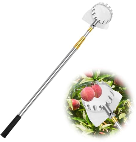 KFGISD, Cueilleur de figues avec Sac en Tissu, Panier à Fruits for poires, Citrons, Oranges, abricots, Citrons Verts, Acier Inoxydable,Perche à Fruits(5m)