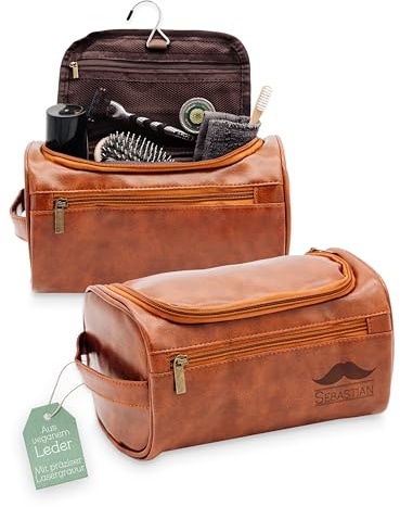 Abenteuernah Kulturtasche Design personalisiert, Kulturbeutel für Männer mit Namen, Geschenke für Papa Vatertag, Necessaire Leder (Bart)