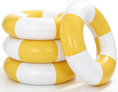 4 galleggianti gonfiabili per piscina, 88,9 cm, grande camera d'aria per piscina, anelli da nuoto, per feste in piscina ed estate (3Q-giallo, 4)