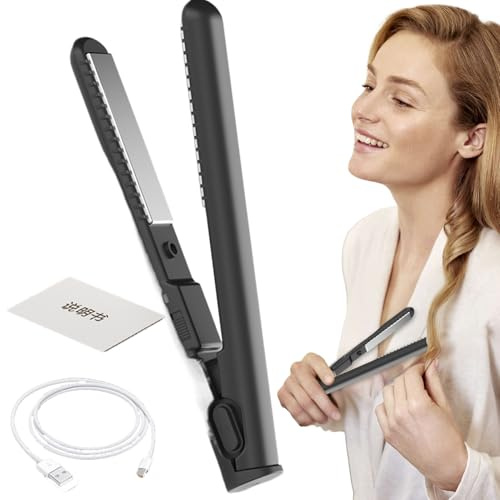 Planchas pequeñas para cabello corto, Plancha de viaje | Plancha rizadora de pelo inalámbrica | Herramienta de peinado de calentamiento rápido, rizadora pequeña y plancha plana para mujeres y niñas qu