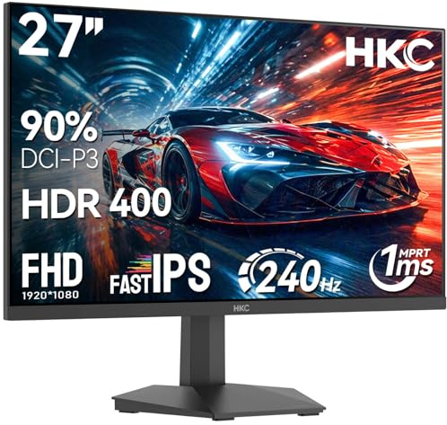 HKC 27 Pouces 240Hz Écran PC Gamer Fast IPS FHD HDR400 Eye Care G27H3D | 27 Ecran Gaming, 1ms, Adaptive Sync, , 90% DCI-P3, Anti-Lumière Bleue,Ajustable, VESA 100 * 100mm, 2 x HDMI 2.0 & DP1.4