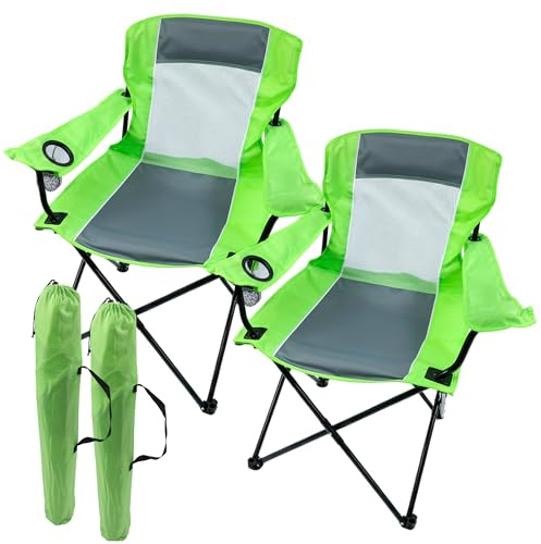 NORDIQ Pack de 2 Silla Camping Plegable con Respaldo y Portavasos | Resistente con Acero y Tejido Reforzado Transpirable, Soporta 110kg, Incluye Bolsa de Transporte para Jardín, Camping, Playa