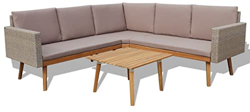 vidaXL 4-TLG. Garten-Lounge-Set mit Auflagen Poly Rattan Grau
