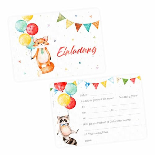 nikima Schönes für Kinder 10 Einladungskarten zum Kindergeburtstag inkl. 10 Briefumschlägen (Waschbär)
