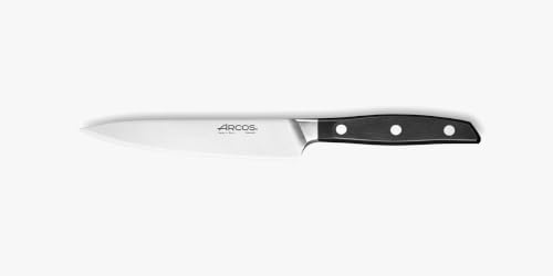 Arcos Cuchillo Chef Forjado Acero Inoxidable NITRUM - Profesional Cocina, Mango Ergonómico POM Negro, Hoja Silk Edge 150 mm, Serie Manhattan