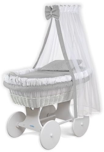 waldin Stubenwagen XXL Baby Komplett aus Weide Zertifiziert EN 1130