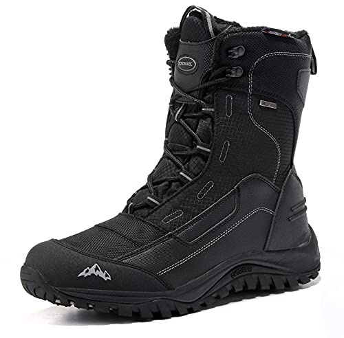 ROCKMARK Men's Winter Snow Boots, Warm Mid Calf Waterproof Durable Boot,Non-Slip Thermal-Insulated Climbing Shoes for Hiking & Ice Fishing & Snow Trekking & Outdoor Work(11, Black)