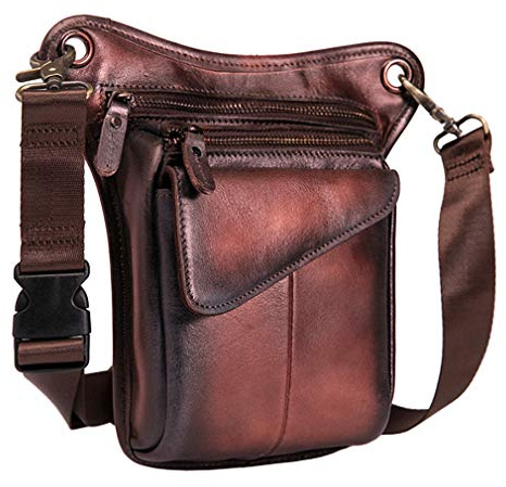 Vendimia Bolsa de Piel Pierna Gota para Hombres Mujeres Bolso de Cintura Riñonera vago multifunción Militar táctico Motocicleta Ciclista Ciclista Senderismo Deportes Camping Montar Oscuro