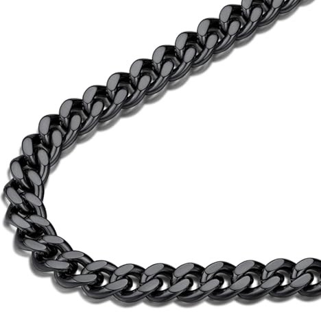 FindChic Cuban Chain Necklace Chains for Women Mens Black Necklace 7mm 18'' Black Chain Cuban Link Neck Chains for Man Guy Punk Jewelry
