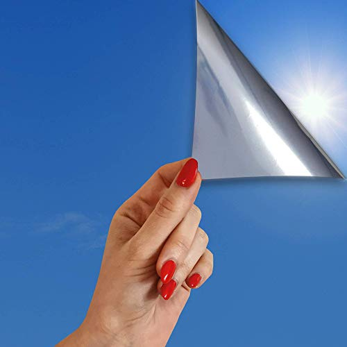 SolarScreen 11,47€/m² Spiegelfolie Silber statische Fensterfolie 2m x 0,61m Selbsthaftende Folie für Sonnenschutz Sonnenschutzfolie UV-Schutz Spionfolie