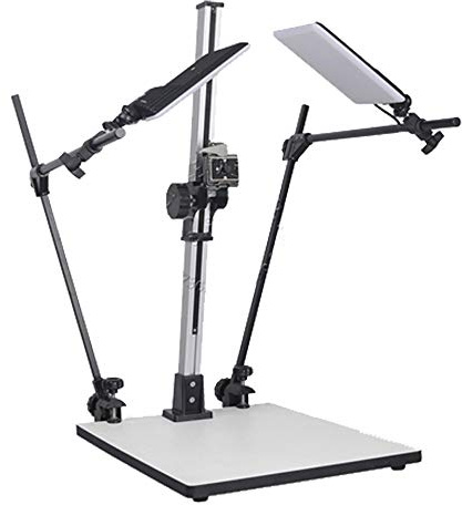 PHOTOLUX CS 720 LED Pro kopieringsmakrostativ kopieringsljus set med justerbara armar, snabbfrigöring, 72 cm kolonn, 40 x 48 cm bas, 2 x 18 W LED-lampor för foto, makrofotografering, produktfoton,