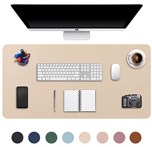 DOBAOJIA Schreibtischunterlage Beige, Schreibtischmatte, Desk Pad, Schreibtischschutz, Schreibblock, für Laptop/Tastatur/Maus/Hause/Büro, PU Leder Wasserdicht + Wildleder Rutschfest 90 x 43cm